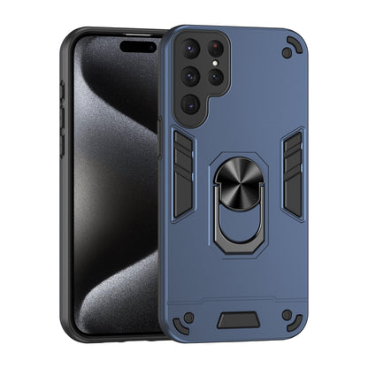 Samsung Galaxy S24 Ultra 5G Shockproof Metal Ring Holder Phone Case with 360 degrees Rotating Kickstand, Ultra Slim Protective Cover, Raised Camera Guard, PC Silicone Armour Shell, Anti-Scratch Back & Edge Protection