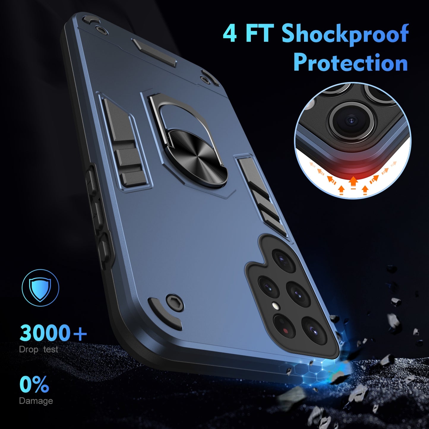 Samsung Galaxy S24 Ultra 5G Shockproof Metal Ring Holder Phone Case with 360 degrees Rotating Kickstand, Ultra Slim Protective Cover, Raised Camera Guard, PC Silicone Armour Shell, Anti-Scratch Back & Edge Protection