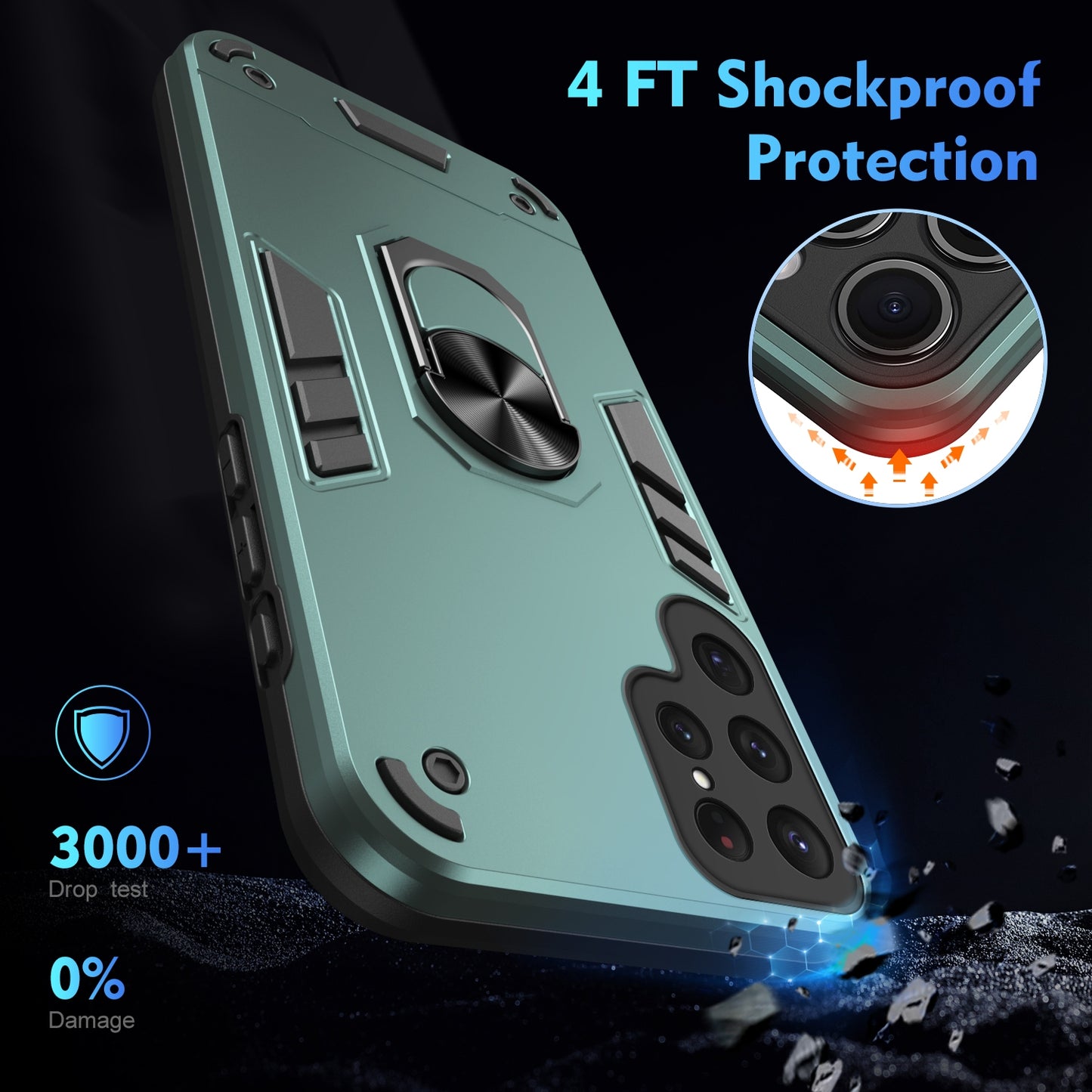 Samsung Galaxy S24 Ultra 5G Shockproof Metal Ring Holder Phone Case with 360 degrees Rotating Kickstand, Ultra Slim Protective Cover, Raised Camera Guard, PC Silicone Armour Shell, Anti-Scratch Back & Edge Protection