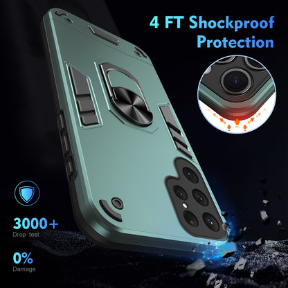 Samsung Galaxy S24 Ultra 5G Shockproof Metal Ring Holder Phone Case with 360 degrees Rotating Kickstand, Ultra Slim Protective Cover, Raised Camera Guard, PC Silicone Armour Shell, Anti-Scratch Back & Edge Protection