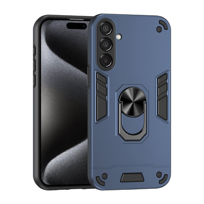 Samsung Galaxy M15 Shockproof Metal Ring Holder Phone Case with 360 degrees Rotating Kickstand, Ultra Slim Protective Cover, Raised Camera Guard, PC Silicone Armour Shell, Anti-Scratch Back & Edge Protection