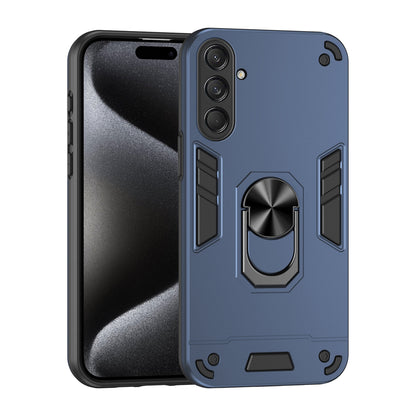 Samsung Galaxy M55 Shockproof Metal Ring Holder Phone Case with 360 degrees Rotating Kickstand, Ultra Slim Protective Cover, Raised Camera Guard, PC Silicone Armour Shell, Anti-Scratch Back & Edge Protection