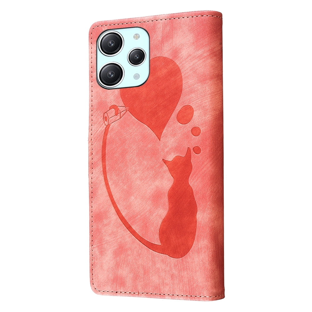 Xiaomi Redmi 12 Pen Heart Cat Embossed Leather Phone Case with Wear-Resistant TPU+PU, Lightweight Wallet Stand Function, and Precise Cutouts for Ultimate Protection