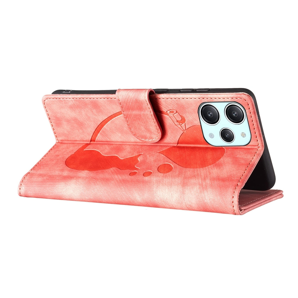 Xiaomi Redmi 12 Pen Heart Cat Embossed Leather Phone Case with Wear-Resistant TPU+PU, Lightweight Wallet Stand Function, and Precise Cutouts for Ultimate Protection