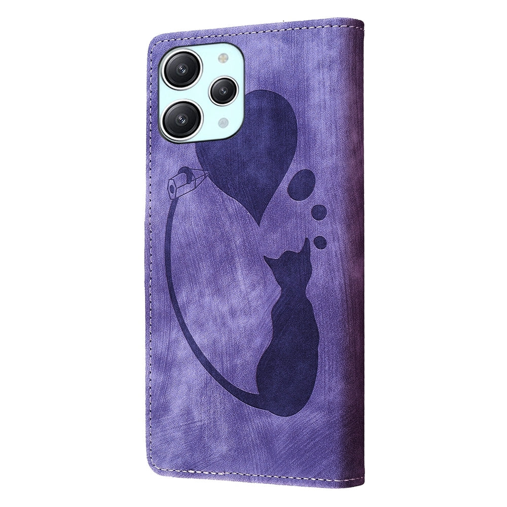 Xiaomi Redmi 12 Pen Heart Cat Embossed Leather Phone Case with Wear-Resistant TPU+PU, Lightweight Wallet Stand Function, and Precise Cutouts for Ultimate Protection