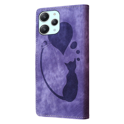 Xiaomi Redmi 12 Pen Heart Cat Embossed Leather Phone Case with Wear-Resistant TPU+PU, Lightweight Wallet Stand Function, and Precise Cutouts for Ultimate Protection