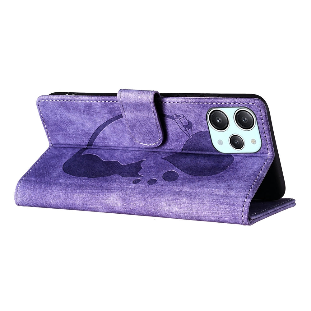 Xiaomi Redmi 12 Pen Heart Cat Embossed Leather Phone Case with Wear-Resistant TPU+PU, Lightweight Wallet Stand Function, and Precise Cutouts for Ultimate Protection