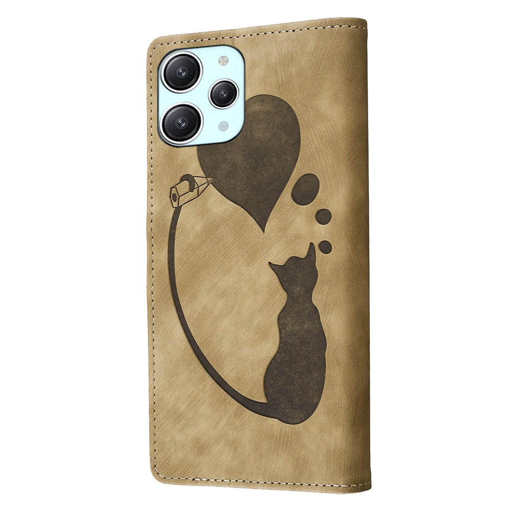 Xiaomi Redmi 12 Pen Heart Cat Embossed Leather Phone Case with Wear-Resistant TPU+PU, Lightweight Wallet Stand Function, and Precise Cutouts for Ultimate Protection