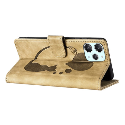 Xiaomi Redmi 12 Pen Heart Cat Embossed Leather Phone Case with Wear-Resistant TPU+PU, Lightweight Wallet Stand Function, and Precise Cutouts for Ultimate Protection