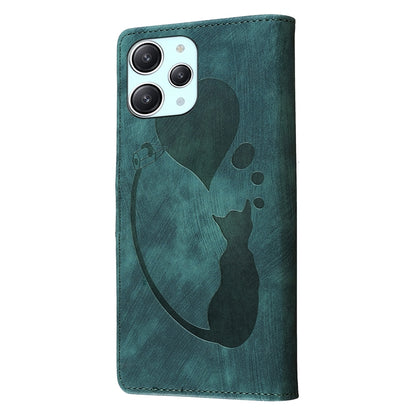 Xiaomi Redmi 12 Pen Heart Cat Embossed Leather Phone Case with Wear-Resistant TPU+PU, Lightweight Wallet Stand Function, and Precise Cutouts for Ultimate Protection
