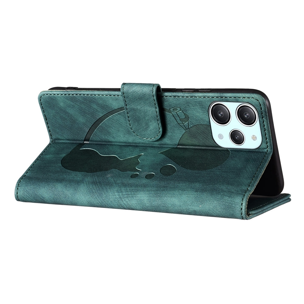 Xiaomi Redmi 12 Pen Heart Cat Embossed Leather Phone Case with Wear-Resistant TPU+PU, Lightweight Wallet Stand Function, and Precise Cutouts for Ultimate Protection