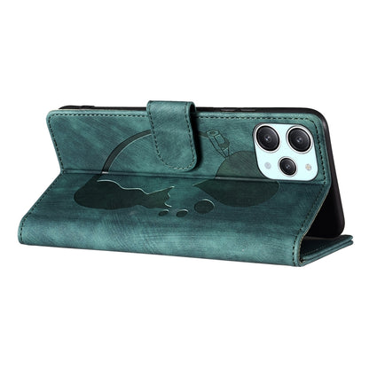 Xiaomi Redmi 12 Pen Heart Cat Embossed Leather Phone Case with Wear-Resistant TPU+PU, Lightweight Wallet Stand Function, and Precise Cutouts for Ultimate Protection