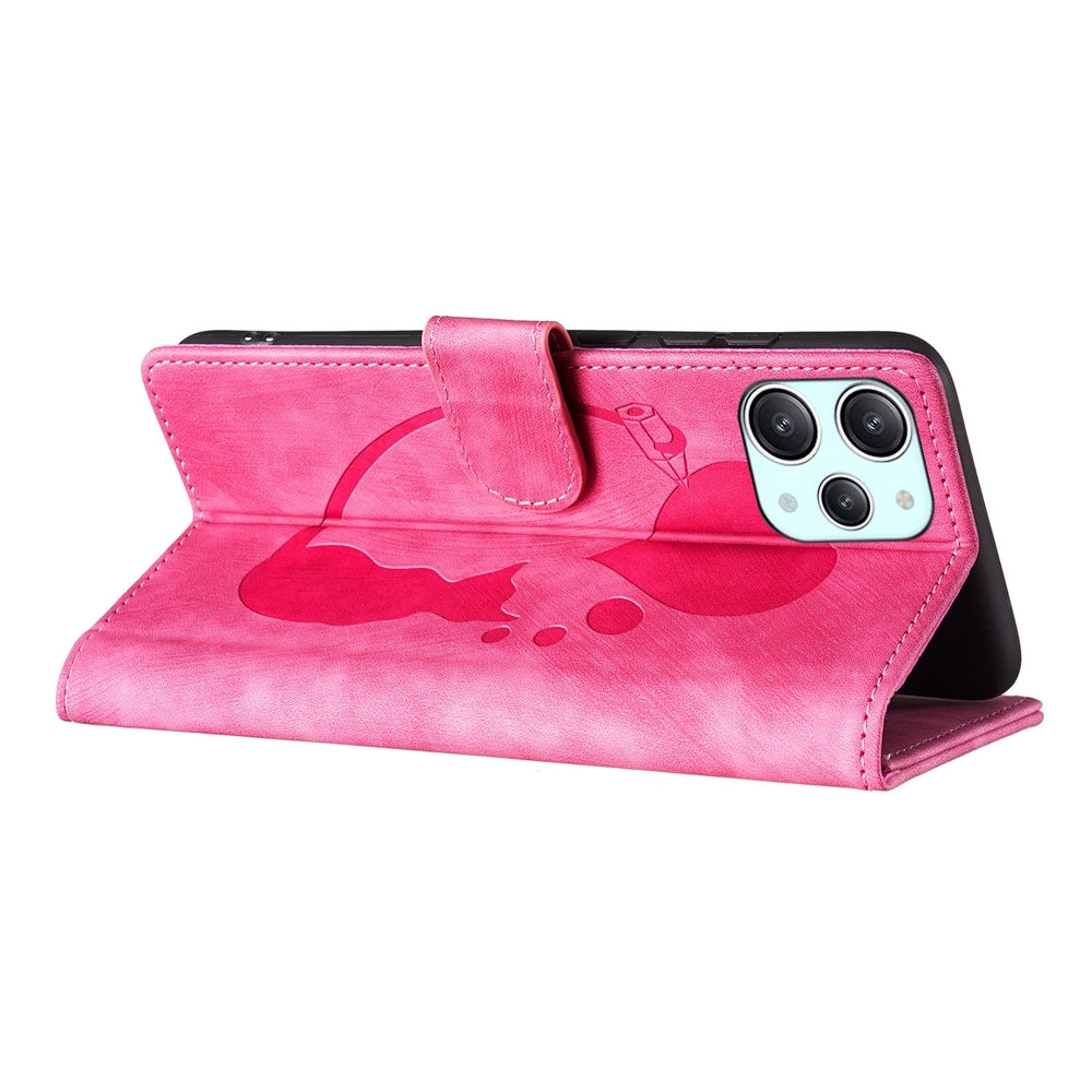 Xiaomi Redmi 12 Pen Heart Cat Embossed Leather Phone Case with Wear-Resistant TPU+PU, Lightweight Wallet Stand Function, and Precise Cutouts for Ultimate Protection