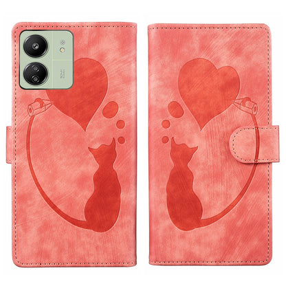 Xiaomi Redmi 13C 4G Pen Heart Cat Embossed Leather Phone Case with Wear-Resistant TPU+PU, Lightweight Wallet Stand Function, and Precise Cutouts for Ultimate Protection
