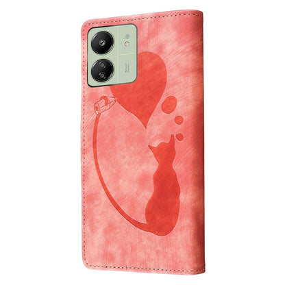 Xiaomi Redmi 13C 5G Pen Heart Cat Embossed Leather Phone Case with Wear-Resistant TPU+PU, Lightweight Wallet Stand Function, and Precise Cutouts for Ultimate Protection