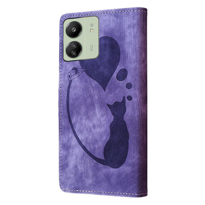 Xiaomi Redmi 13C 4G Pen Heart Cat Embossed Leather Phone Case with Wear-Resistant TPU+PU, Lightweight Wallet Stand Function, and Precise Cutouts for Ultimate Protection