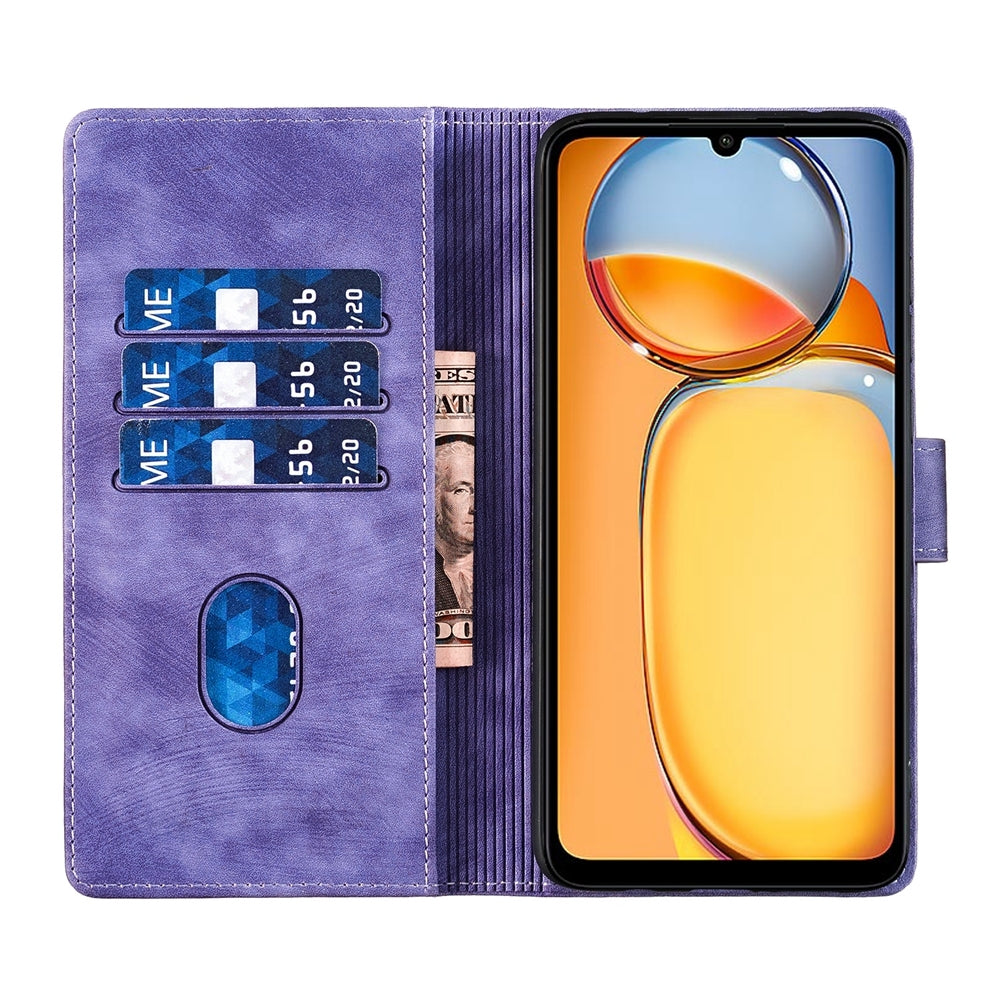 Xiaomi Redmi 13C 5G Pen Heart Cat Embossed Leather Phone Case with Wear-Resistant TPU+PU, Lightweight Wallet Stand Function, and Precise Cutouts for Ultimate Protection