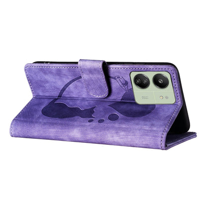 Xiaomi Poco C65 Pen Heart Cat Embossed Leather Phone Case with Wear-Resistant TPU+PU, Lightweight Wallet Stand Function, and Precise Cutouts for Ultimate Protection