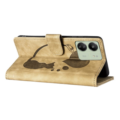 Xiaomi Redmi 13C 4G Pen Heart Cat Embossed Leather Phone Case with Wear-Resistant TPU+PU, Lightweight Wallet Stand Function, and Precise Cutouts for Ultimate Protection