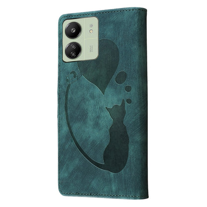 Xiaomi Redmi 13C 5G Pen Heart Cat Embossed Leather Phone Case with Wear-Resistant TPU+PU, Lightweight Wallet Stand Function, and Precise Cutouts for Ultimate Protection