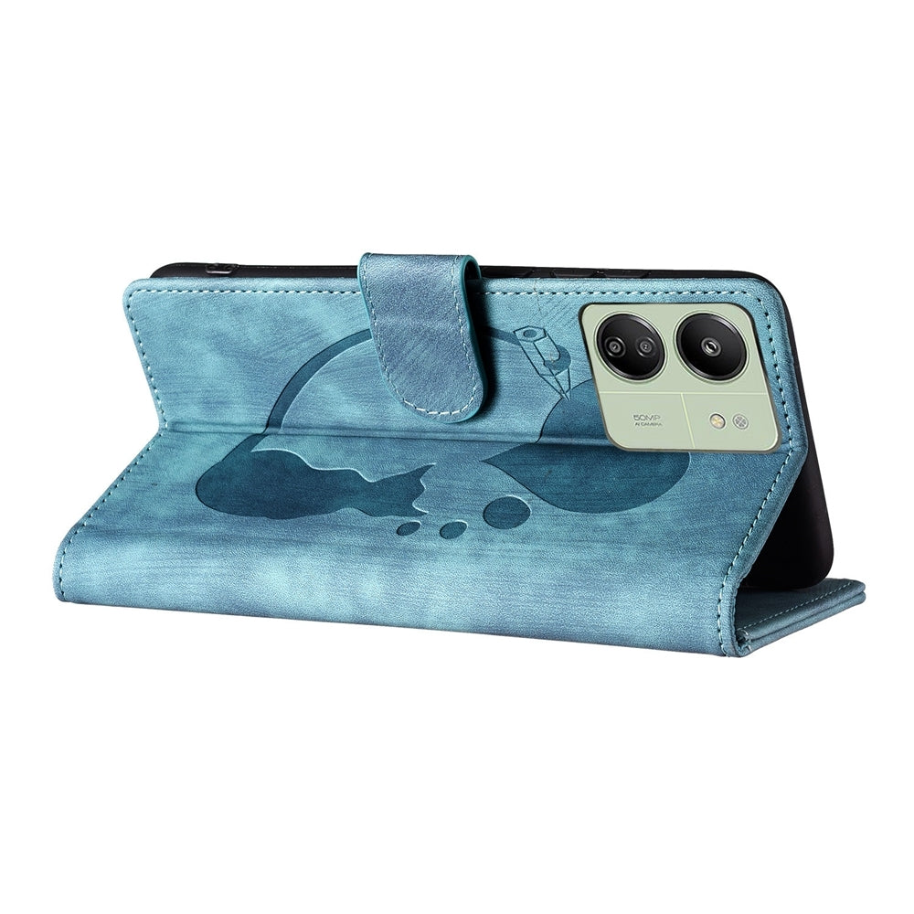 Xiaomi Poco C65 Pen Heart Cat Embossed Leather Phone Case with Wear-Resistant TPU+PU, Lightweight Wallet Stand Function, and Precise Cutouts for Ultimate Protection