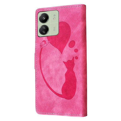 Xiaomi Poco C65 Pen Heart Cat Embossed Leather Phone Case with Wear-Resistant TPU+PU, Lightweight Wallet Stand Function, and Precise Cutouts for Ultimate Protection