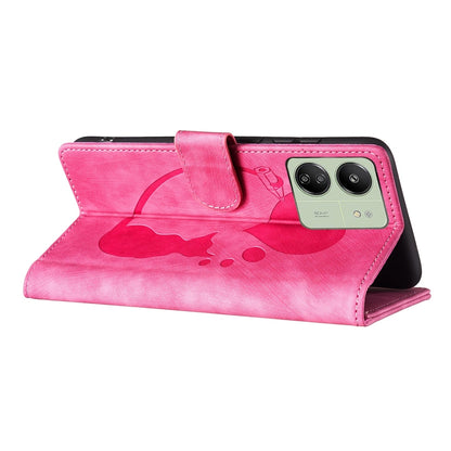 Xiaomi Redmi 13C 5G Pen Heart Cat Embossed Leather Phone Case with Wear-Resistant TPU+PU, Lightweight Wallet Stand Function, and Precise Cutouts for Ultimate Protection