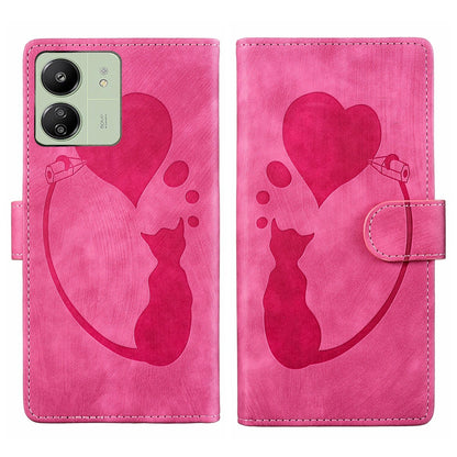 Xiaomi Redmi 13C 4G Pen Heart Cat Embossed Leather Phone Case with Wear-Resistant TPU+PU, Lightweight Wallet Stand Function, and Precise Cutouts for Ultimate Protection