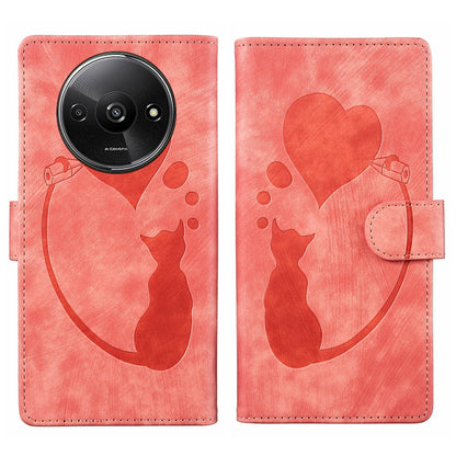 Xiaomi Redmi A3 Pen Heart Cat Embossed Leather Phone Case with Wear-Resistant TPU+PU, Lightweight Wallet Stand Function, and Precise Cutouts for Ultimate Protection