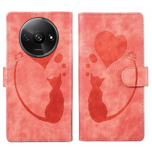 Xiaomi Redmi A3 Pen Heart Cat Embossed Leather Phone Case with Wear-Resistant TPU+PU, Lightweight Wallet Stand Function, and Precise Cutouts for Ultimate Protection