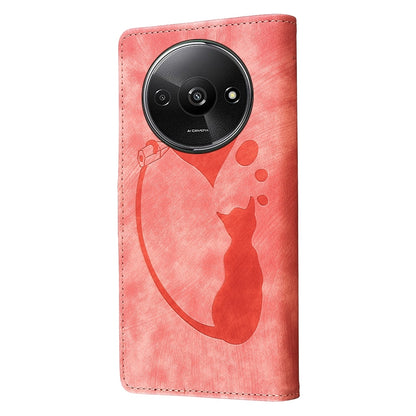 Xiaomi Redmi A3 Pen Heart Cat Embossed Leather Phone Case with Wear-Resistant TPU+PU, Lightweight Wallet Stand Function, and Precise Cutouts for Ultimate Protection