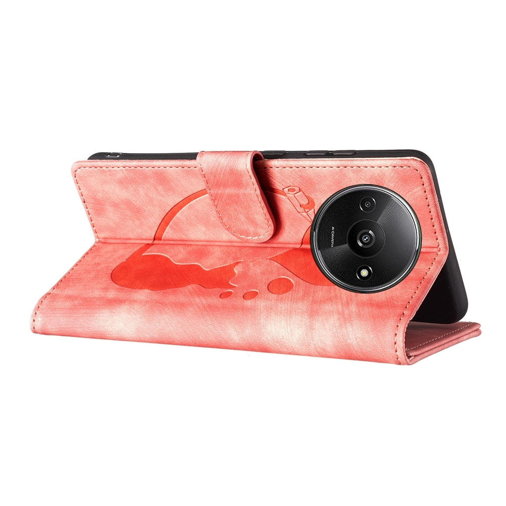 Xiaomi Redmi A3 Pen Heart Cat Embossed Leather Phone Case with Wear-Resistant TPU+PU, Lightweight Wallet Stand Function, and Precise Cutouts for Ultimate Protection