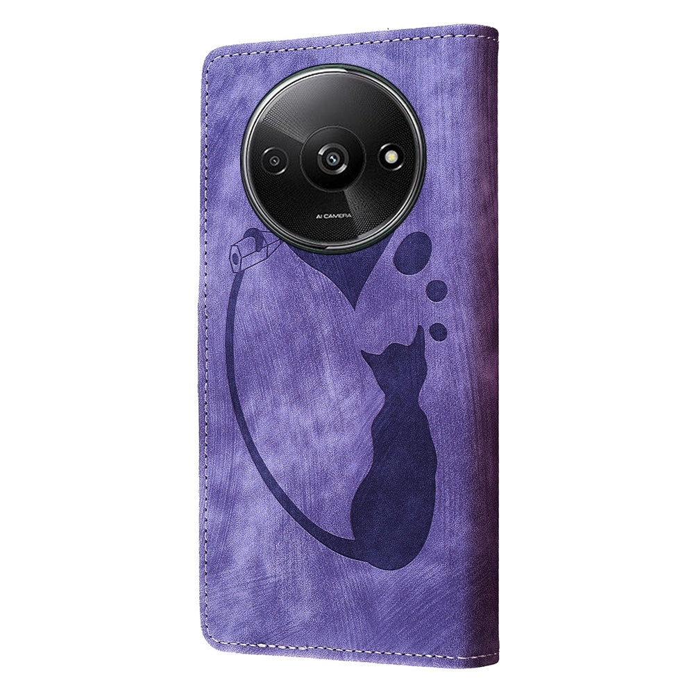 Xiaomi Redmi A3 Pen Heart Cat Embossed Leather Phone Case with Wear-Resistant TPU+PU, Lightweight Wallet Stand Function, and Precise Cutouts for Ultimate Protection