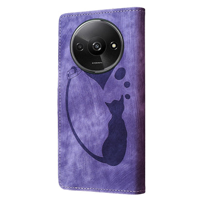 Xiaomi Redmi A3 Pen Heart Cat Embossed Leather Phone Case with Wear-Resistant TPU+PU, Lightweight Wallet Stand Function, and Precise Cutouts for Ultimate Protection