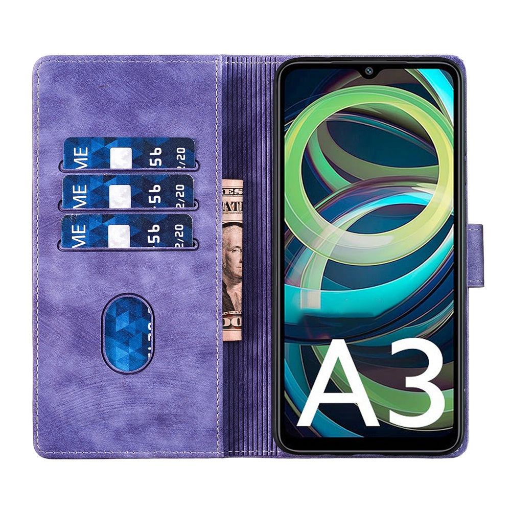 Xiaomi Redmi A3 Pen Heart Cat Embossed Leather Phone Case with Wear-Resistant TPU+PU, Lightweight Wallet Stand Function, and Precise Cutouts for Ultimate Protection