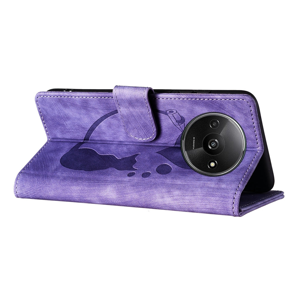 Xiaomi Redmi A3 Pen Heart Cat Embossed Leather Phone Case with Wear-Resistant TPU+PU, Lightweight Wallet Stand Function, and Precise Cutouts for Ultimate Protection