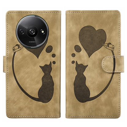 Xiaomi Redmi A3 Pen Heart Cat Embossed Leather Phone Case with Wear-Resistant TPU+PU, Lightweight Wallet Stand Function, and Precise Cutouts for Ultimate Protection