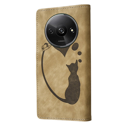 Xiaomi Redmi A3 Pen Heart Cat Embossed Leather Phone Case with Wear-Resistant TPU+PU, Lightweight Wallet Stand Function, and Precise Cutouts for Ultimate Protection