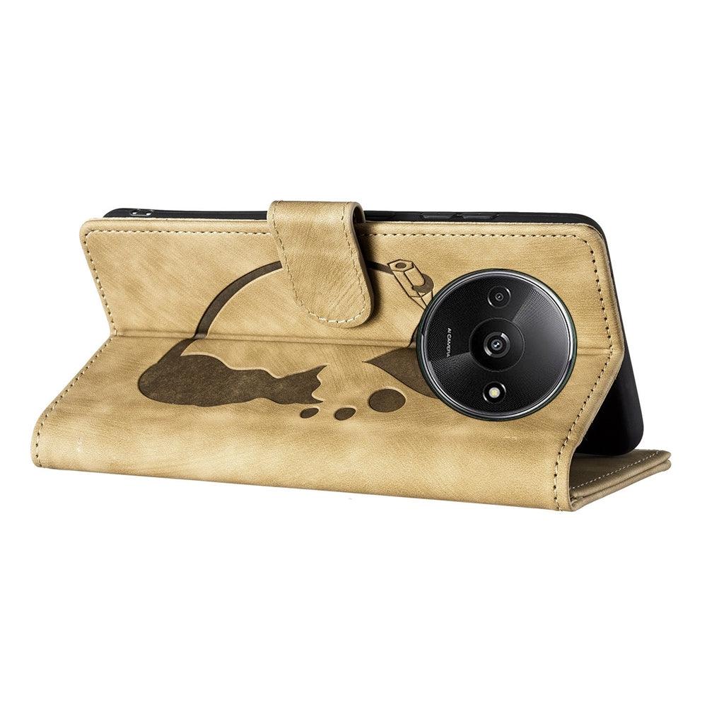 Xiaomi Redmi A3 Pen Heart Cat Embossed Leather Phone Case with Wear-Resistant TPU+PU, Lightweight Wallet Stand Function, and Precise Cutouts for Ultimate Protection