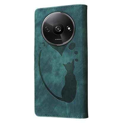 Xiaomi Redmi A3 Pen Heart Cat Embossed Leather Phone Case with Wear-Resistant TPU+PU, Lightweight Wallet Stand Function, and Precise Cutouts for Ultimate Protection