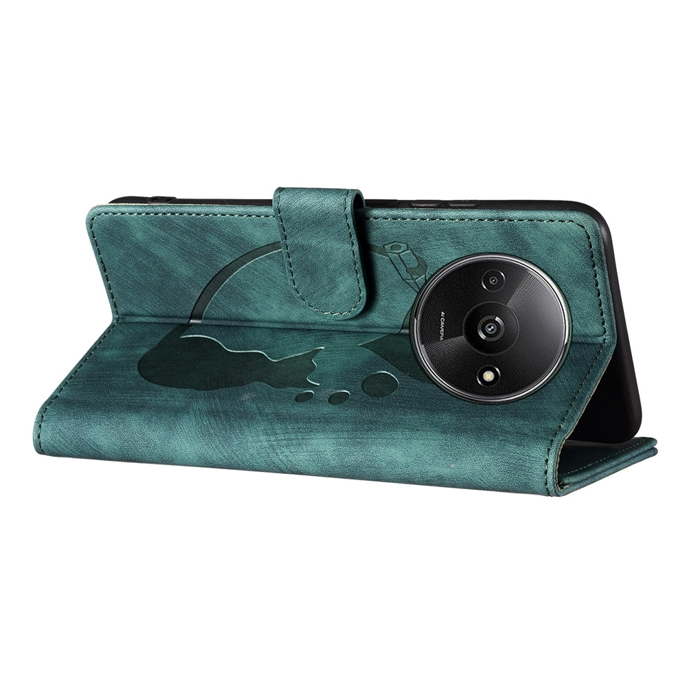 Xiaomi Redmi A3 Pen Heart Cat Embossed Leather Phone Case with Wear-Resistant TPU+PU, Lightweight Wallet Stand Function, and Precise Cutouts for Ultimate Protection