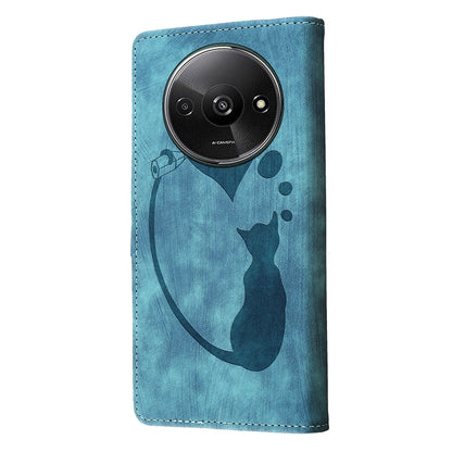 Xiaomi Redmi A3 Pen Heart Cat Embossed Leather Phone Case with Wear-Resistant TPU+PU, Lightweight Wallet Stand Function, and Precise Cutouts for Ultimate Protection