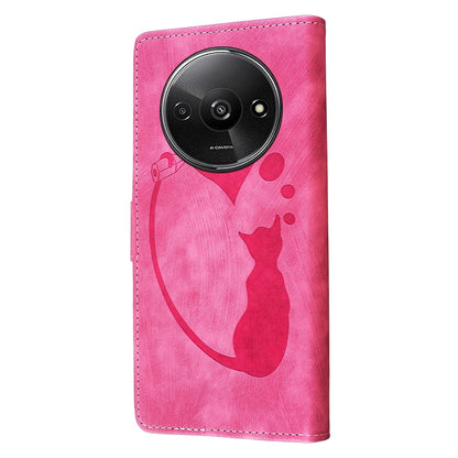 Xiaomi Redmi A3 Pen Heart Cat Embossed Leather Phone Case with Wear-Resistant TPU+PU, Lightweight Wallet Stand Function, and Precise Cutouts for Ultimate Protection