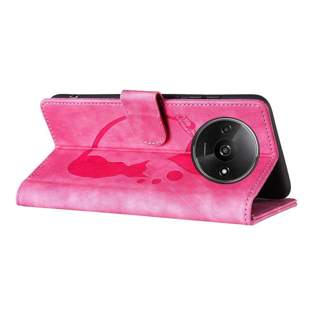 Xiaomi Redmi A3 Pen Heart Cat Embossed Leather Phone Case with Wear-Resistant TPU+PU, Lightweight Wallet Stand Function, and Precise Cutouts for Ultimate Protection