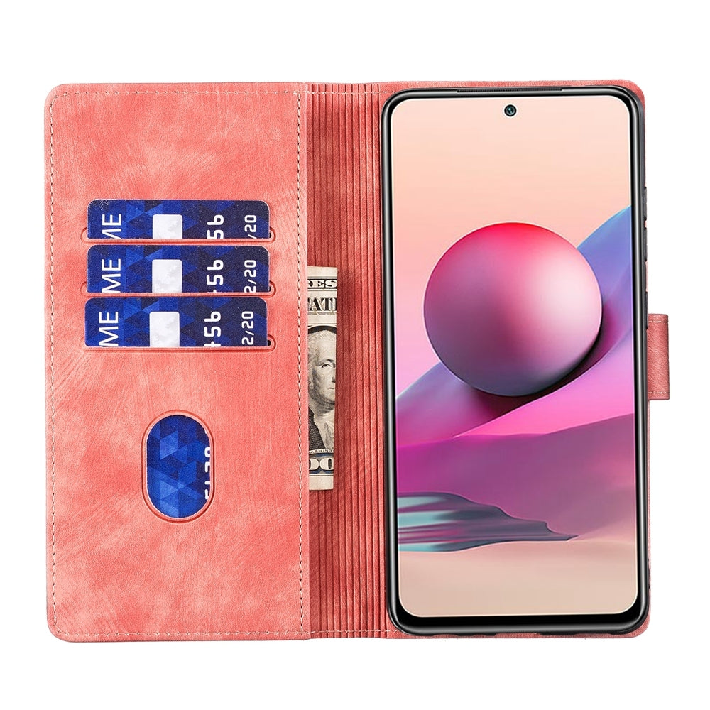 Xiaomi Redmi Note 10S Pen Heart Cat Embossed Leather Phone Case with Wear-Resistant TPU+PU, Lightweight Wallet Stand Function, and Precise Cutouts for Ultimate Protection