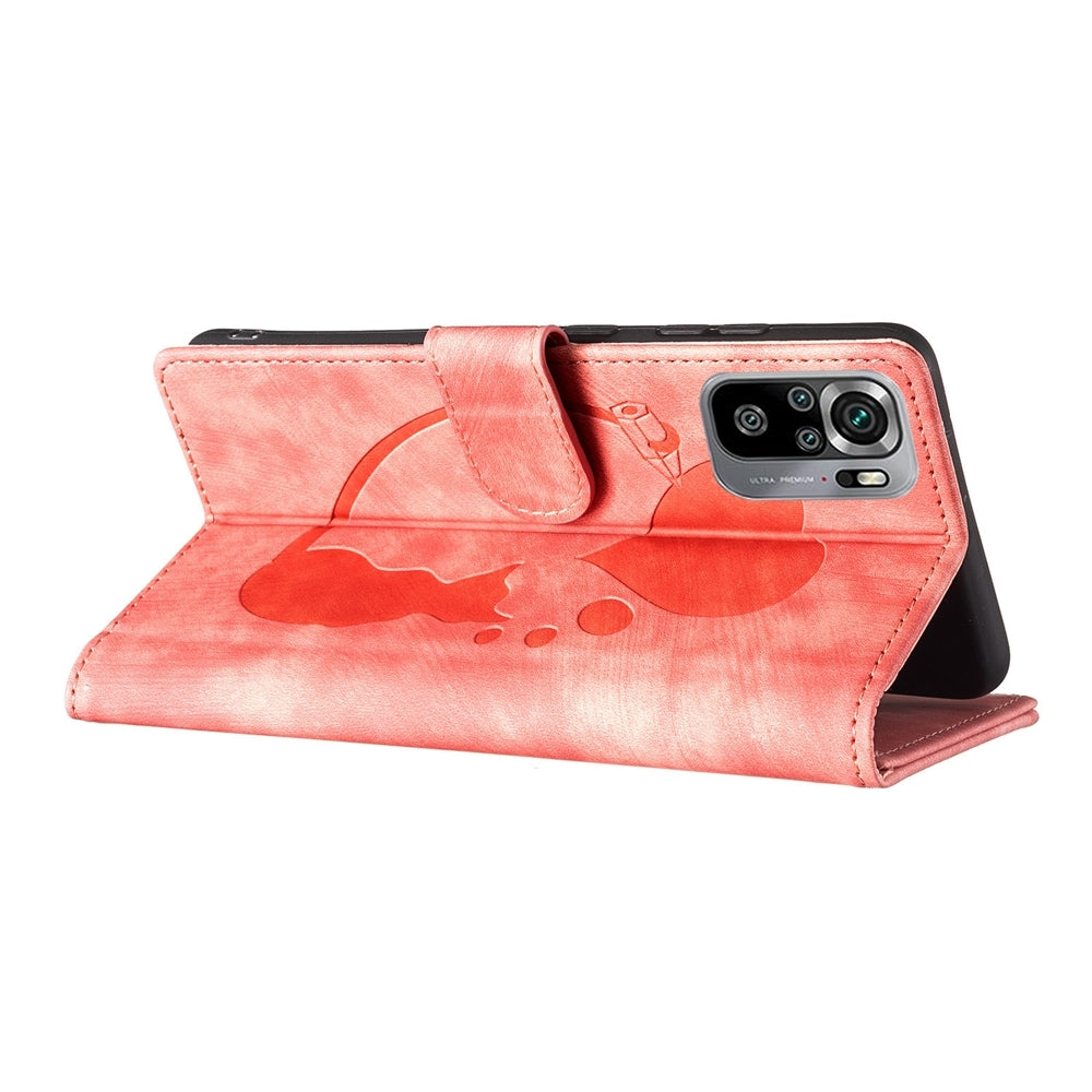 Xiaomi Redmi Note 10S Pen Heart Cat Embossed Leather Phone Case with Wear-Resistant TPU+PU, Lightweight Wallet Stand Function, and Precise Cutouts for Ultimate Protection