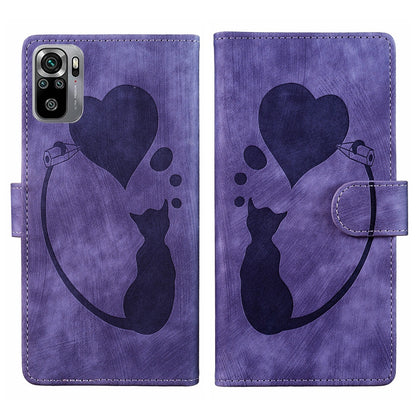 Xiaomi Redmi Note 10S Pen Heart Cat Embossed Leather Phone Case with Wear-Resistant TPU+PU, Lightweight Wallet Stand Function, and Precise Cutouts for Ultimate Protection