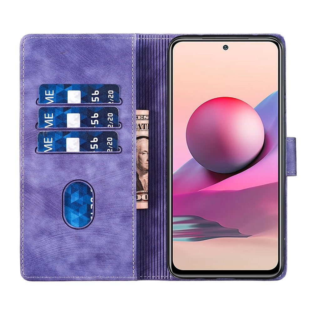 Xiaomi Redmi Note 10S Pen Heart Cat Embossed Leather Phone Case with Wear-Resistant TPU+PU, Lightweight Wallet Stand Function, and Precise Cutouts for Ultimate Protection
