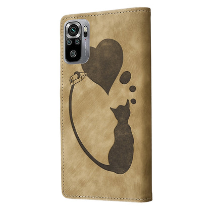 Xiaomi Redmi Note 10S Pen Heart Cat Embossed Leather Phone Case with Wear-Resistant TPU+PU, Lightweight Wallet Stand Function, and Precise Cutouts for Ultimate Protection