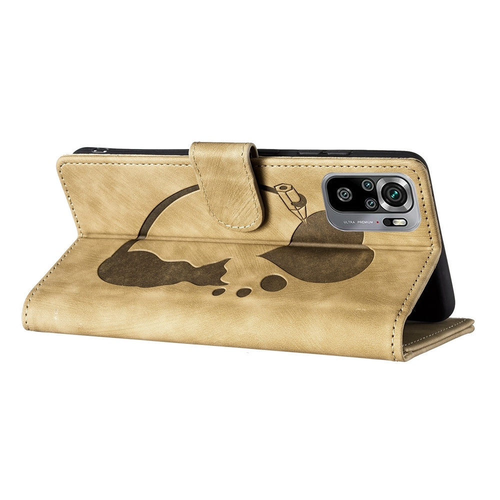 Xiaomi Redmi Note 10S Pen Heart Cat Embossed Leather Phone Case with Wear-Resistant TPU+PU, Lightweight Wallet Stand Function, and Precise Cutouts for Ultimate Protection
